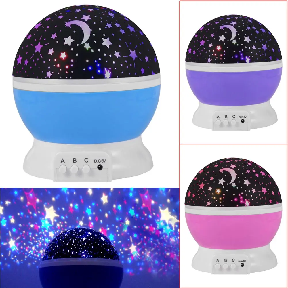 Auto-Rotating Romantic Cosmos Star Starry Sky Moon Projector Lamp Battery USB LED Night Light Lamp For Kids Bedroom