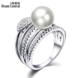 DreamCarnival 1989 Awesome 5 Layers with White Synthetic Pearl Cubic Zirconia Trendy Party Rings for Women Anillos Mujer WA11491