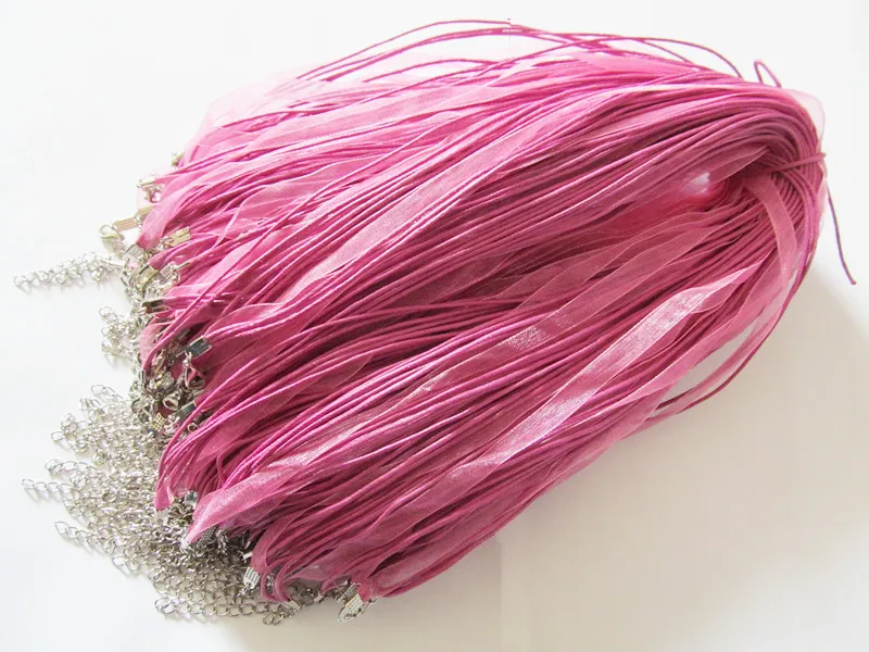 

Free Shipping 100pcs 18inch Magenta Organza Ribbon Wax Cotton Necklace Cord String,Extender Chain,Lobster Clasp,DIY