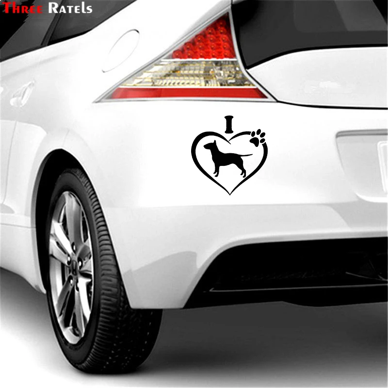 Three Ratels TZ-1895# 15x17.4cm I Love My Bull Terrier Car Sticker Funny Stickers Styling Removable Decal