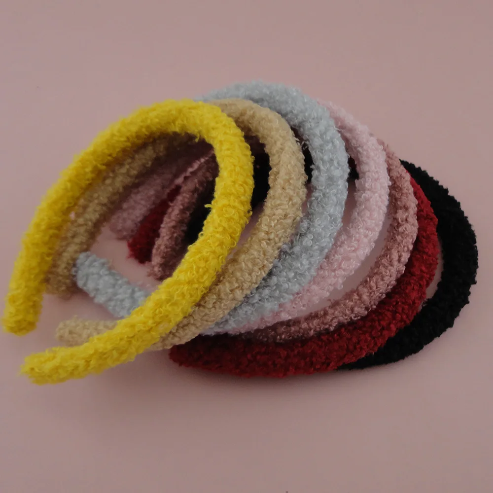 10PCS 15mm Plush Velvet Fabric Covered Plastic Hair Headbands winter Women girls hairbands Teddy Cashmere