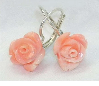 

Pink Coral Rose Flower 18KWGP Hook Earrings