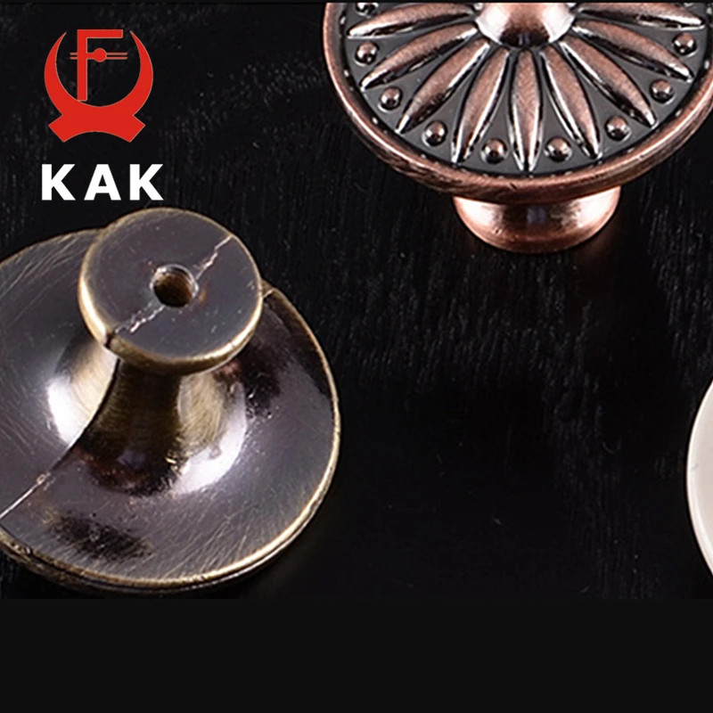 KAK Retro Red Bronze Kitchen Cabinet Knobs Cupboard Door Zinc Alloy Handles Vintage Wardrobe Furniture Handle Drawer Pulls