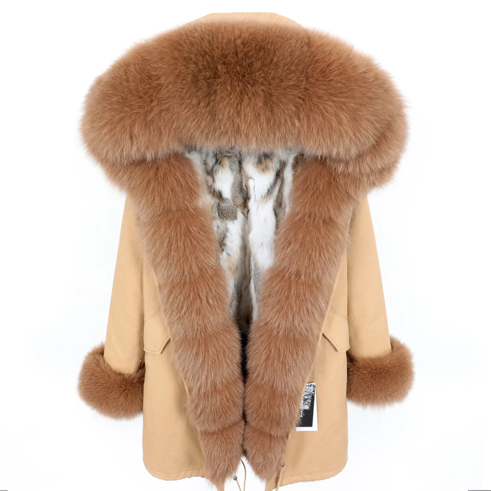 

Maomaokong new fashion women's clothing Fox fur collar Parker Detachable rabbit fur lining Medium and long section Coat winter