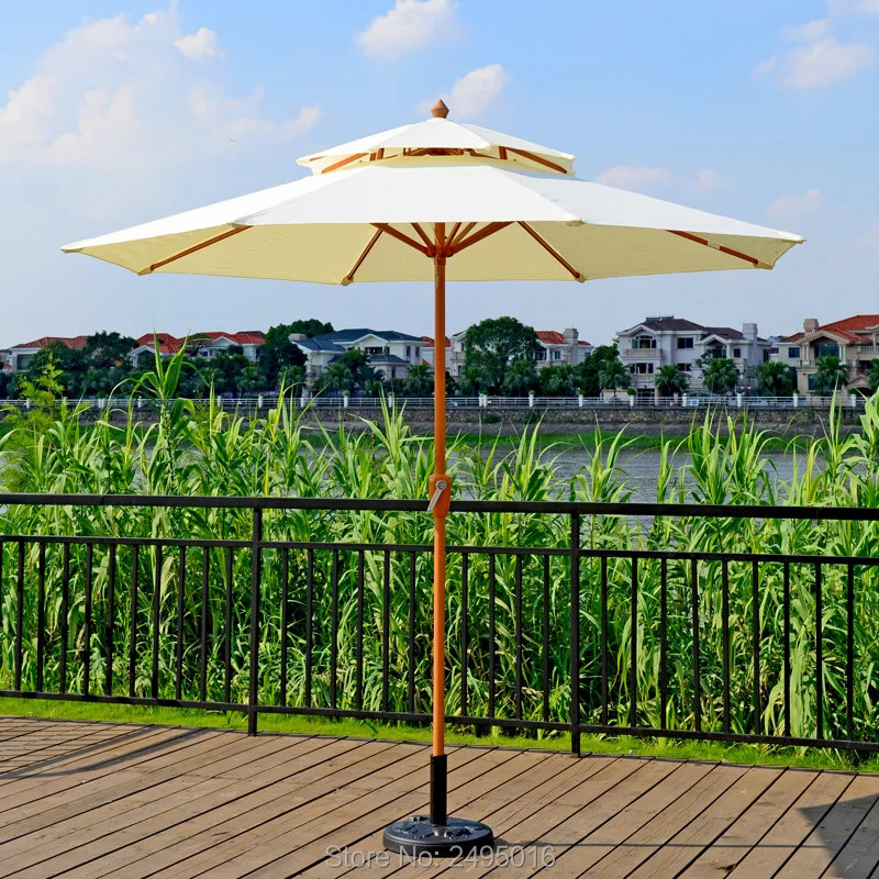 Iron woodlike Patio umbrella steel centre pole parasol  dia2.7 meter double roof Cabana furniture shading crank handle Hot sale