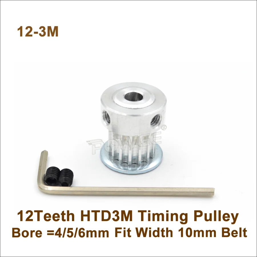 POWGE 12 Teeth 3M Timing Belt Pulley Bore 4/5/6mm Fit Width 10mm HTD 3M Belt 12T 12Teeth HTD3M Pulley CNC Engraving Machine