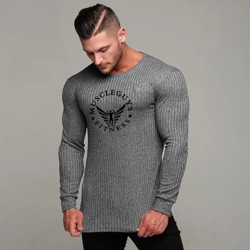 Muscleguys 2020 Merek Fashion Tipis Pria Sweater Pullover Kasual Musim Gugur Kebugaran Rajutan Sweater Pria Masculino Jersey Pakaian