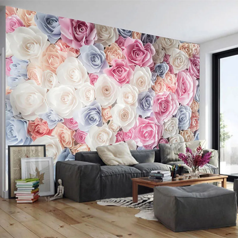 

Custom Size Waterproof Canvas Mural Wallpaper Modern Rose Flowers Romantic Home Decor Wedding House Bedroom Decor Wall Papers