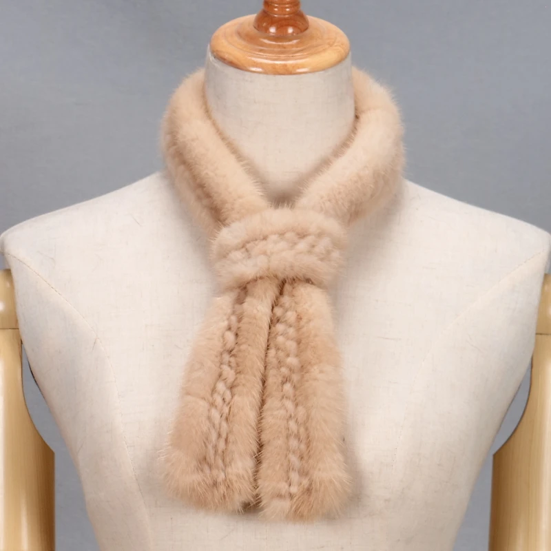 

Real mink fur scarves for women autumn winter new style beige gray black knitted fur wraps T10