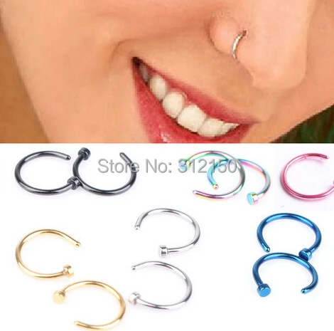 2Piece 6mm 8mm 10mm  Medical Hoop Nose Ring stud  body piercing jewelry stainless steel Fake Nostril for women