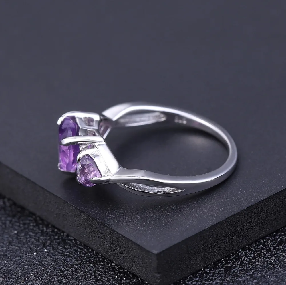 GEM\'S BALLET 925 Sterling Silver February Birthstone Ring 1.71Ct Natural Amethyst Heart Rings For Women Valentine\'s Day Jewelry