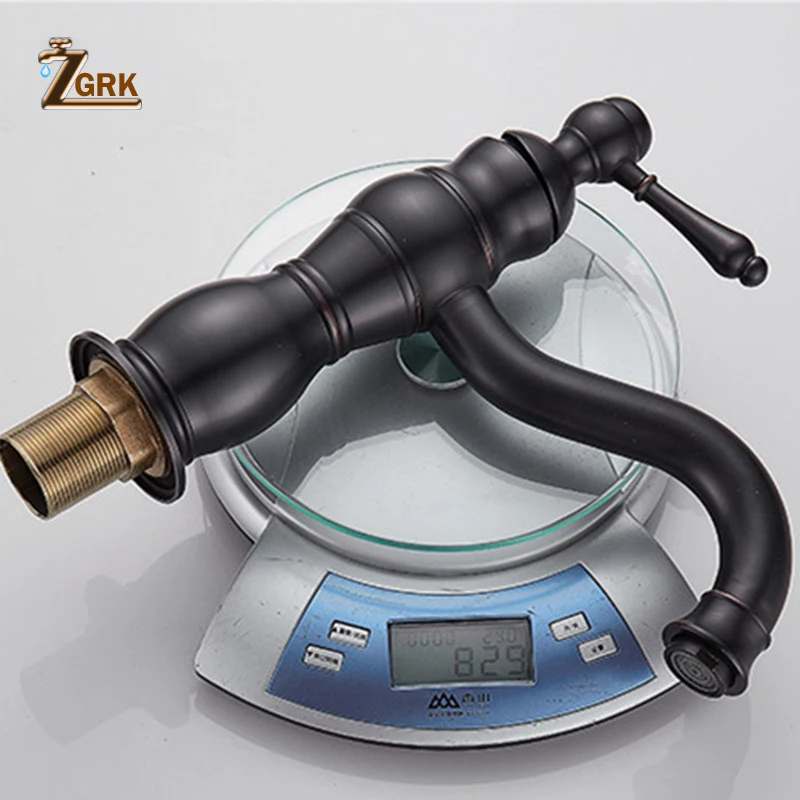 ZGRK Basin Faucets Brass Oil Rubbed Bronze Black Bathroom Sink Faucet Countertop Deck Hot Cold Mixer Water Taps