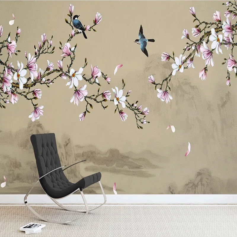 Custom Any Size Mural Wallpaper 3D Chinese Style Flowers Birds Wall Painting Living Room Study Home Decor Removable 3D Fresco