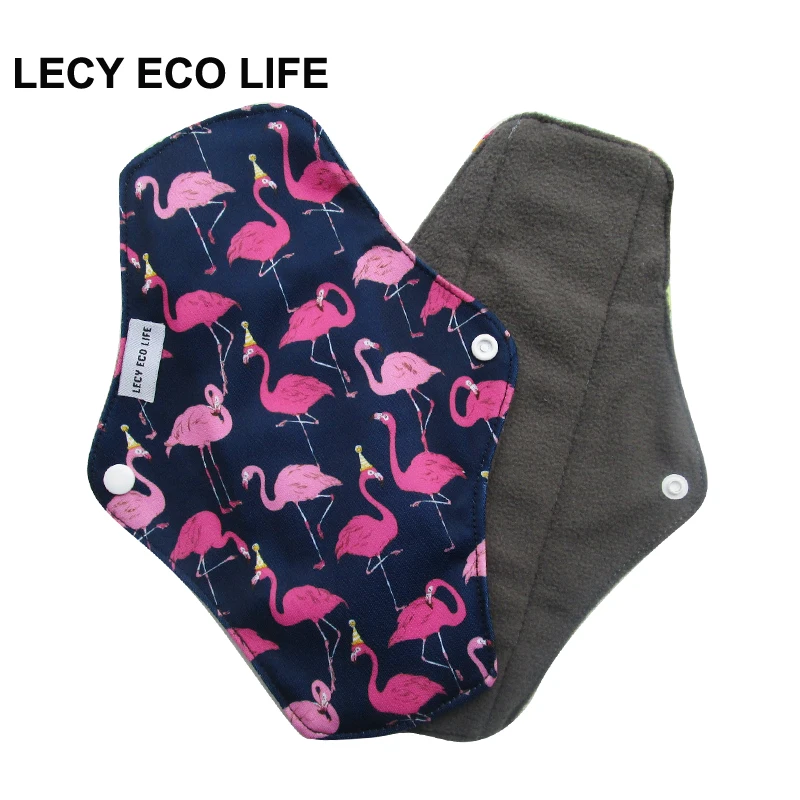 [LECY ECO LIFE]Reusable cloth menstrual pads bamboo charcoal fleece inner lady Flamingo printed waterproof Mummy pads for Women