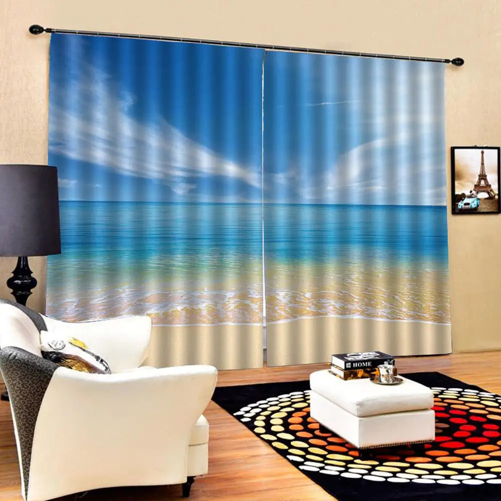 

sky Blue curtains beach Curtain office Bedroom 3D Window Curtain Luxury living room decorate Cortina