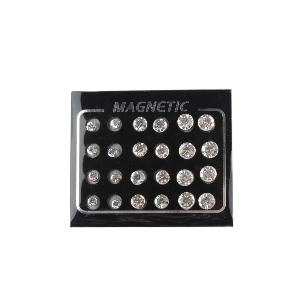 Paquete de 12 pares de aretes magnéticos redondos de cristal para hombres y mujeres de 4 mm, 6 mm, 7 mm