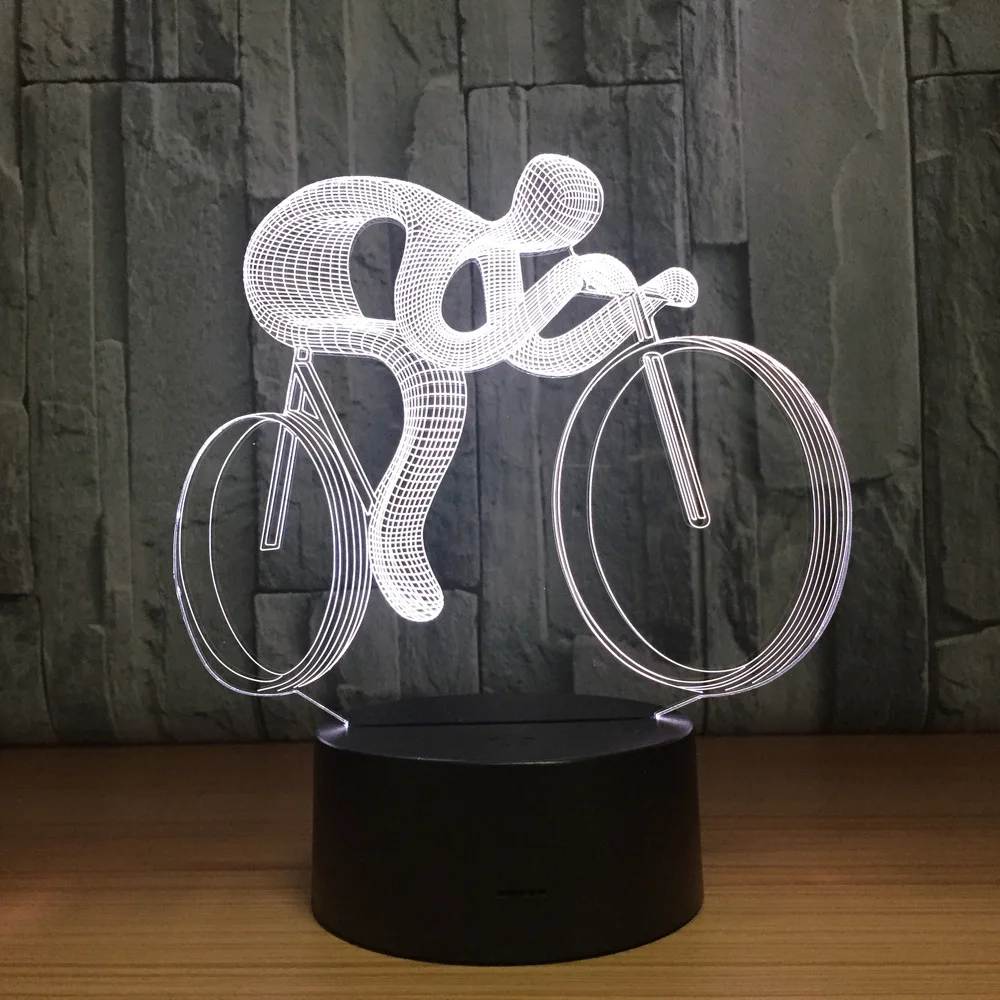 Bicycle 3D LED Night Lamp Light 7 Color Changing Visual Hologram Decor  AAA Batteries Usb Table Lampara Lamp Gift for Sports Guy