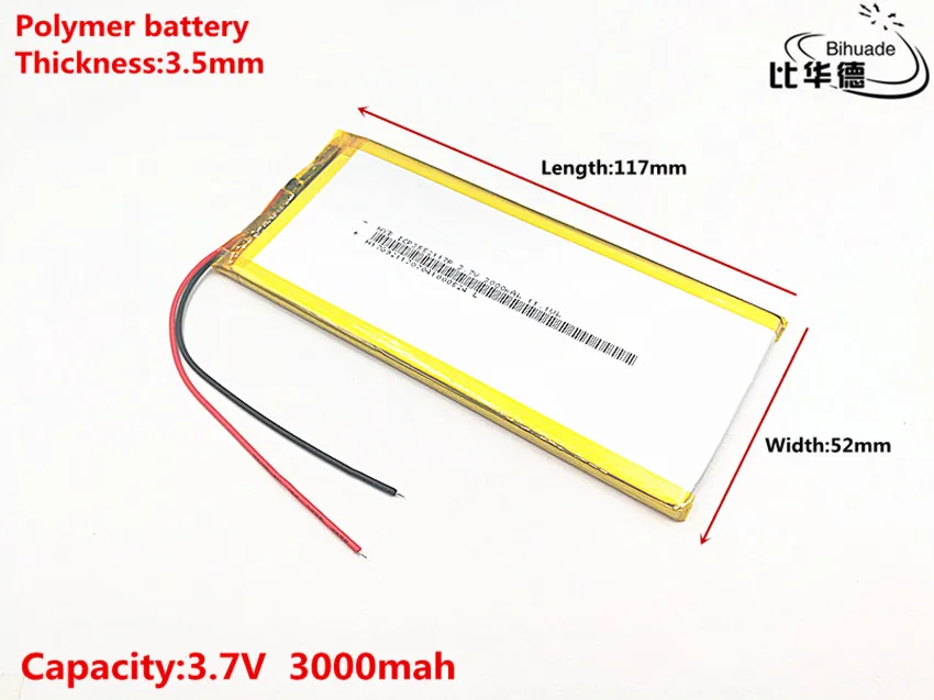 5pcs 3.7V,3000mAH 3552117 (polymer lithium ion battery) Li-ion battery for tablet pc 7 inch 8 inch TOY,POWER BANK,GPS,mp3,mp4