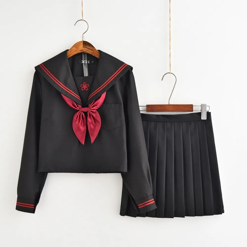 New Autumn Japanese School Uniforms For Girls Cute Long-length Sailor Tops Pleated Skirt Full Sets Cosplay JK Costume Series