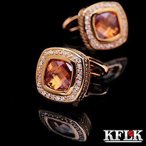 

KFLK Luxury shirt cufflinks for mens Gifts Brand cuff buttons Crystal cuff links gold High Quality abotoaduras Designer Jewelry