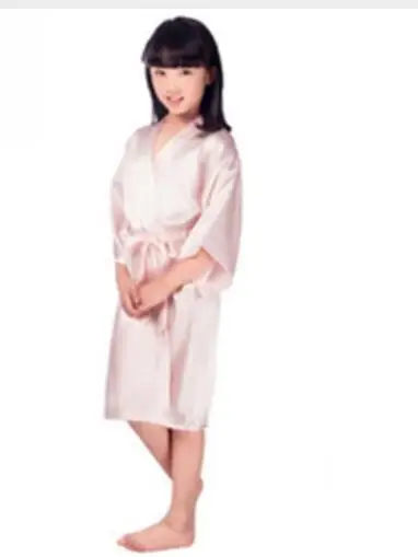 New solid girls stain silk robes flower girl kimono robes wedding brief bathrobes pajamas kids robe+belt nightdress hot sale