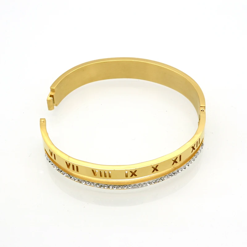 Luxury Crystal Roman Numerals Cuff Bracelets & Bangles Women Bijoux Brand Design Gold Color Rhinestones Arm Pulseira Feminina