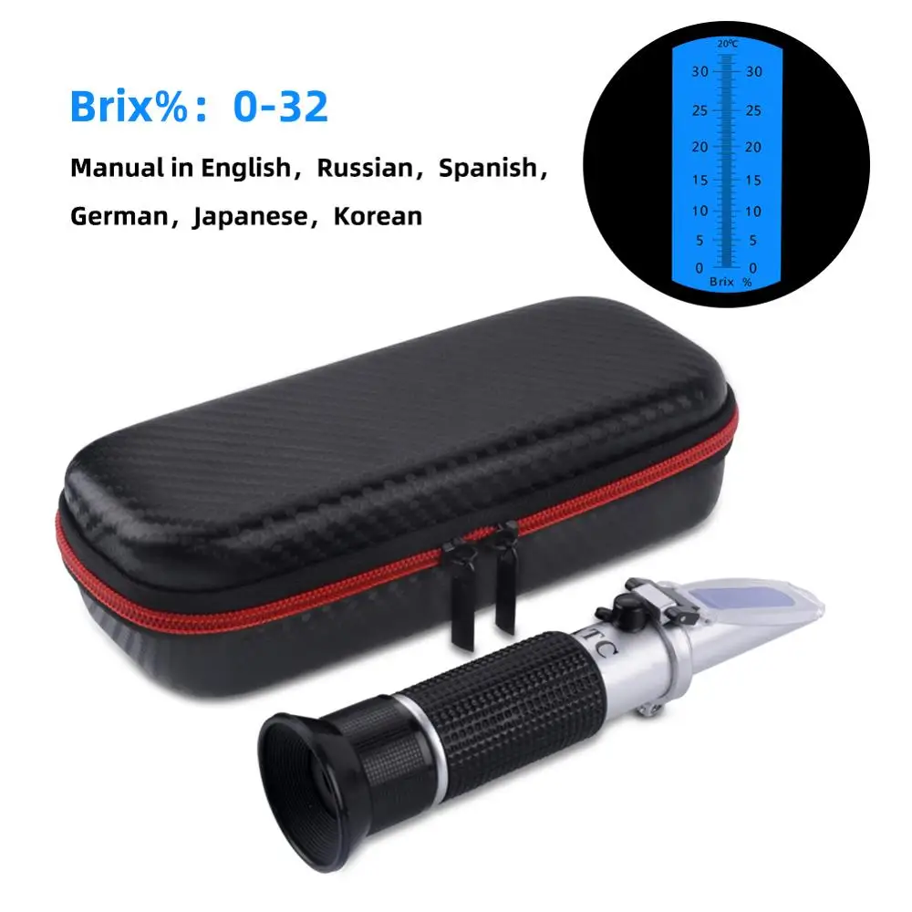 New Shockproof Box Packaging 0-32% Brix Refractometer Brix Meter Beer Handheld Sugar Meter ATC Optical Tester