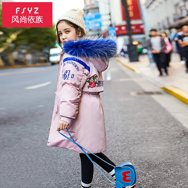 New Children Down Cotton Jackets Girl winter Fur Collar Hooded Warm Jacket Girls Thickening Cotton Outerwear & Coats