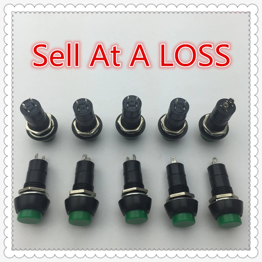 10pcs PBS-11A 2PIN Green Plastic 12mm G102 Push Button Latching Switch Self-Lock 3A 250V  Sell At A Loss Belarus Ukraine USA