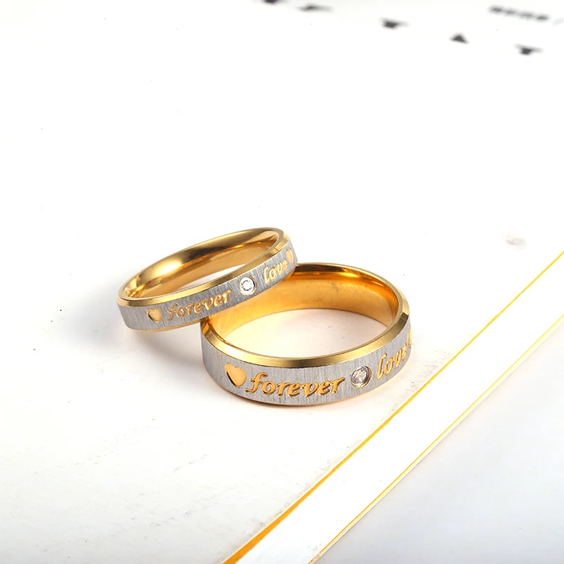 Stainless Steel Forever Love Couple Eternity Engagement Heart And Crystal Wedding Rings Jewelry Men Women image 3
