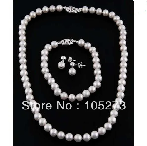 

New Arriver Genuine Freshwater Pearl Necklace Bracelet Earring Jewelry Set White Color AA 6-7mm 20'' Wholesale New Free Shipping