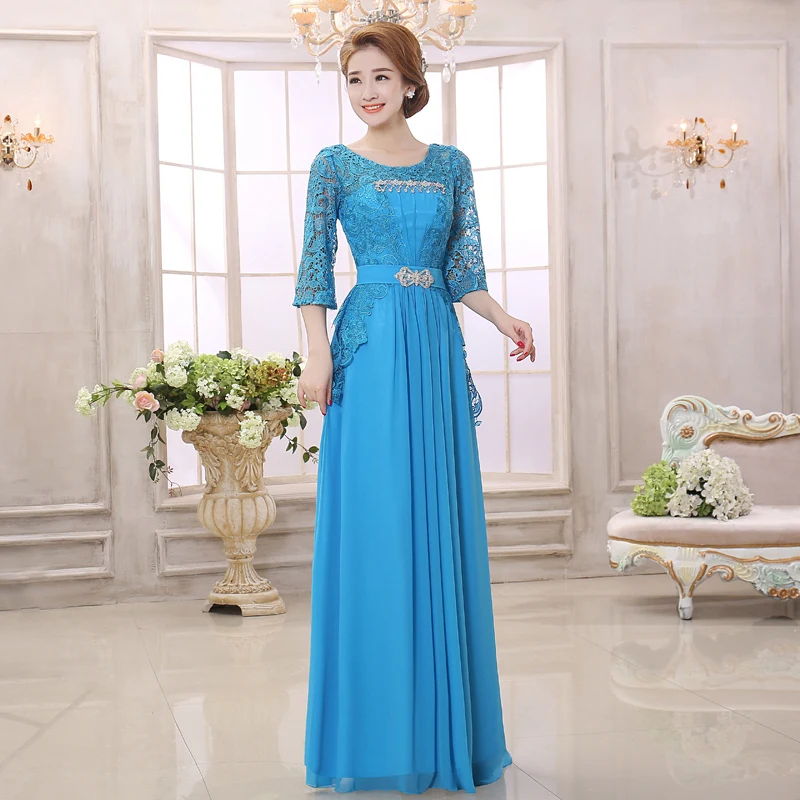 

Sexy Lace Embroidery Party Dresses Women Stitching Blue Chiffon Long Evening Dress 2017 Casual Robe De Soiree Vestido De Festa