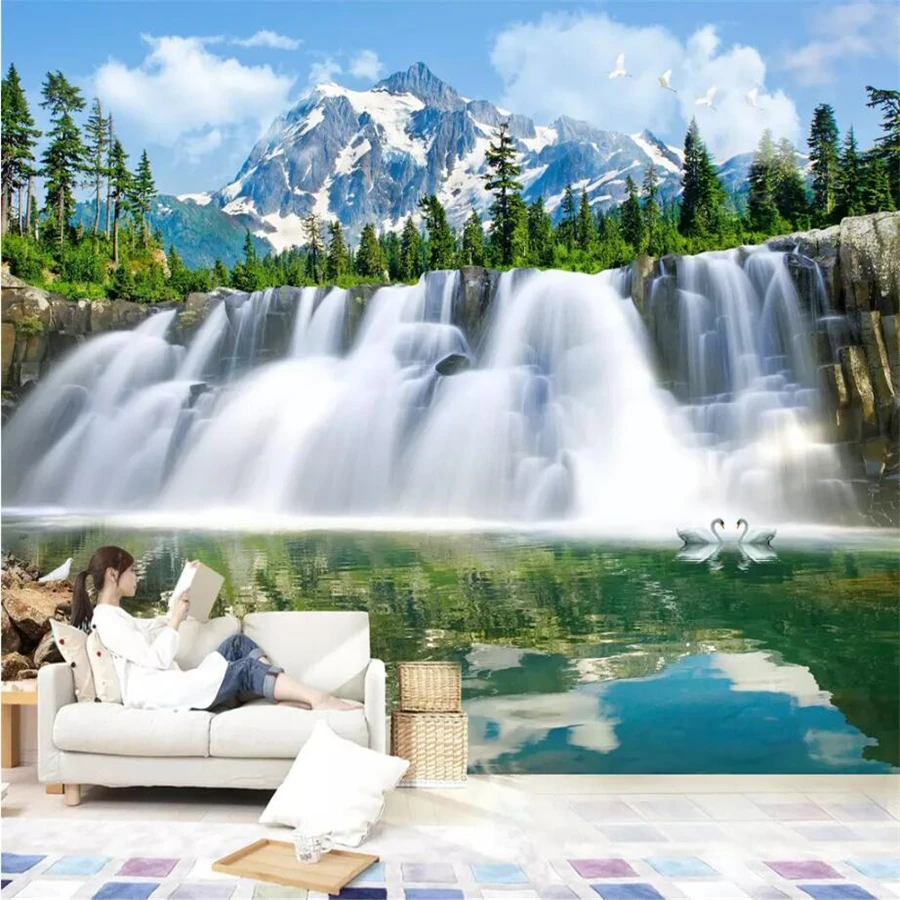 beibehang Custom wallpaper 3D murals under the snow peaks of the spring waterfall water living room sofa background wall paper