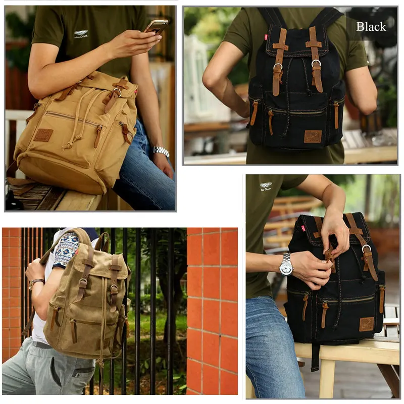 New Fashion Men\'s Backpack Vintage Canvas Backpack School Bag Men\'s Travel Bags Large Capacity Travel Laptop Backpack Bag