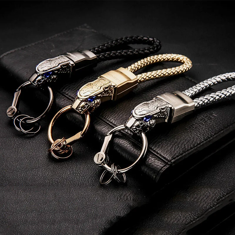 New High Grade Men Key Chain Key Ring Rhinestones Car Keychains Holder Jewelry Bag Pendant Business Gift Genuine Leather K1572