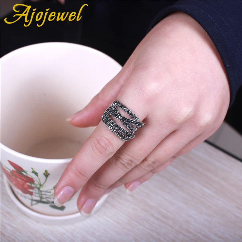 Ajojewel Crystal Rhinestone Double Cross Ring Multilayer Vintage Women Finger Jewelry Luxury Bijoux