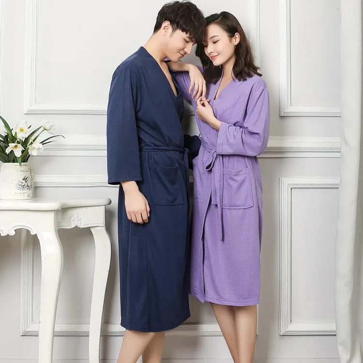 New Men Robe Spa Home Dress Chinese Waffle Nightwear Solid Sleepwear Male Nightgown Kimono Bathrobe Gown Plus Size M XL XXXL