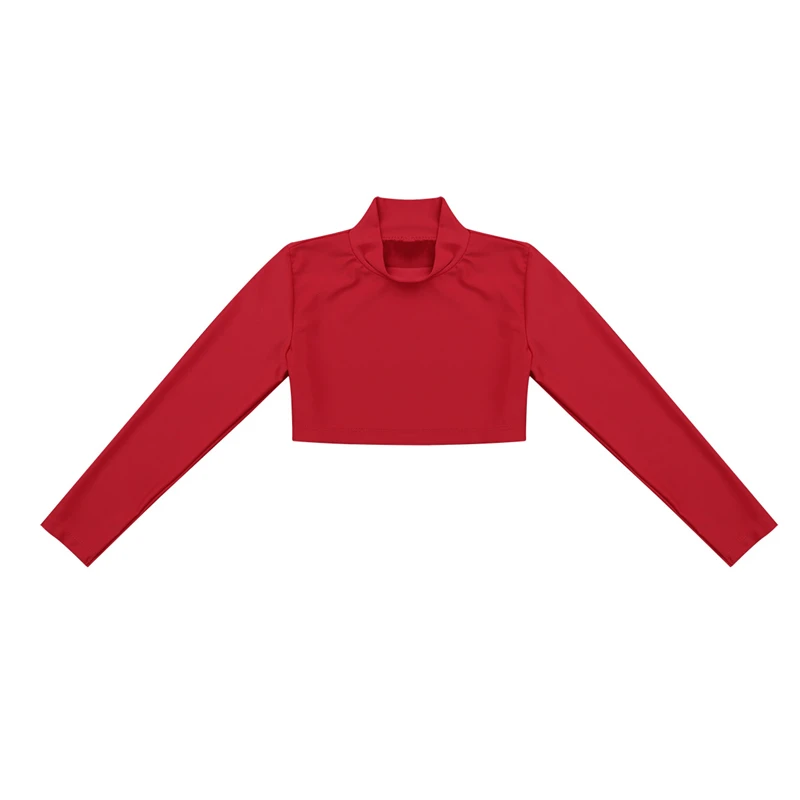Kids Girls Long Sleeves Dancing Crop Top Casual Cropped Sweatshirt Tops for Girls Cheer Ballet Gym Costume Ballroom Dancewear