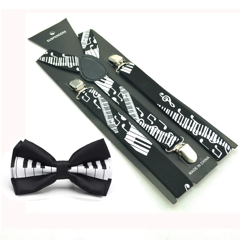 Frauen Männer Unisex Musik Note Hemd Hosenträger Fliege Set Y-Form Hosenträger Schmetterling Bowtie Hosenträger Für Hosen Hosen halter