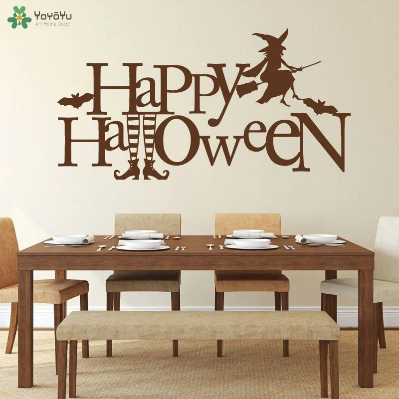 YOYOYU Happy Halloween Wall Decal October Holiday Vinyl Wall Stickers Kids Rooms Bats Witch Art Mural Home Decor Poster DIYSY251