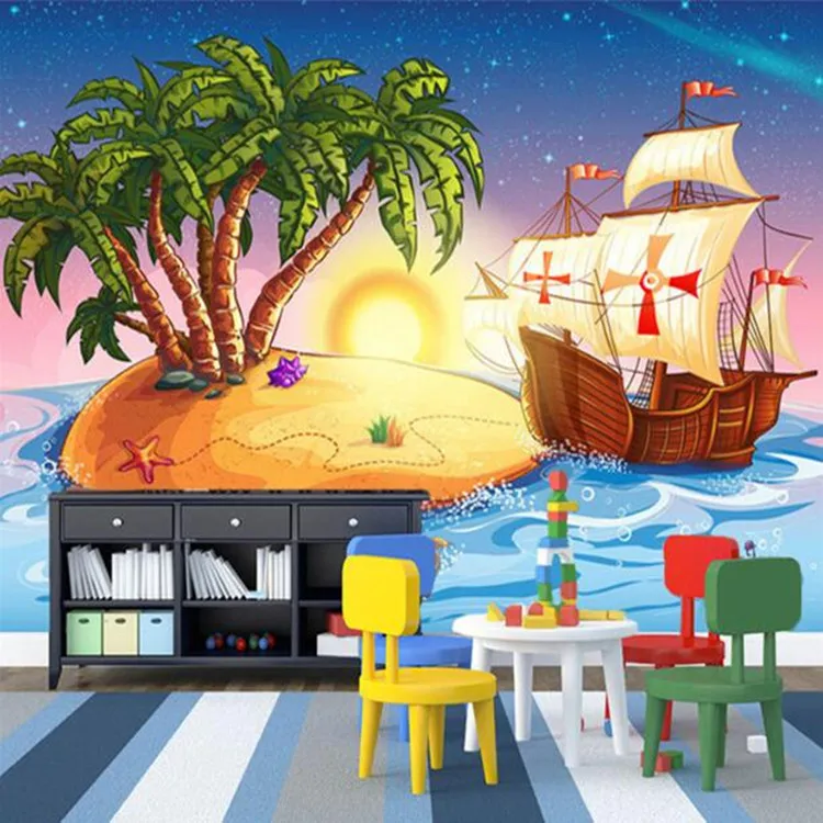 

Custom 3D Wallpaper Cartoon Pirate Ship Photo Mural Children's Room Kindergarten Lovely Decor Wallpaper Papel De Parede Infantil