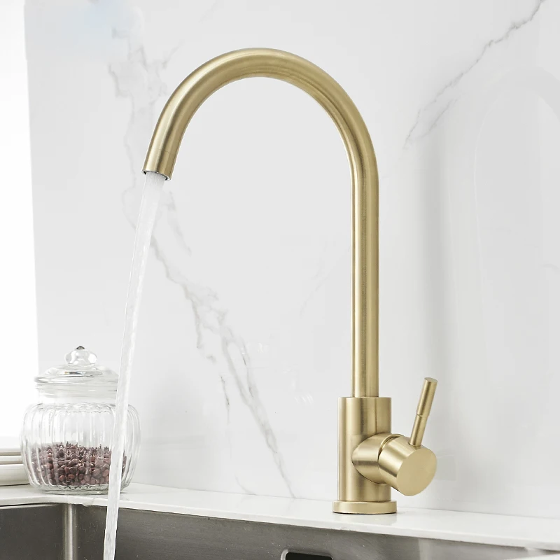 

Kitchen Faucet Brushed Gold Brass Kitchen Sink Faucet Copper Swivel Kitchen Sink Mixer Tap Crane Faucet Hot Cold Cocina Torneira