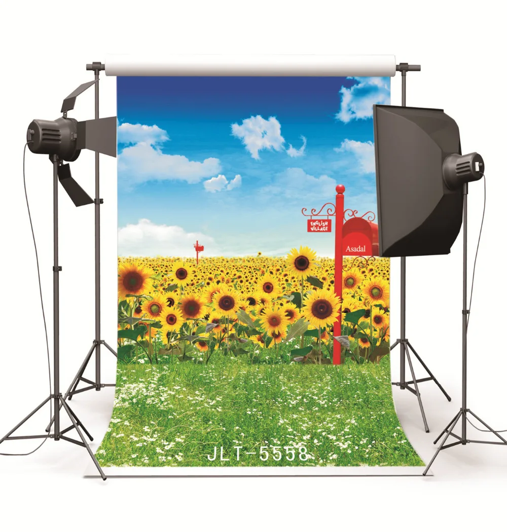 Background for Photos Sunflowers Blue Sky Natural Scence Computer Printed Vinyl Photography Backdrop Photocall for Weddings