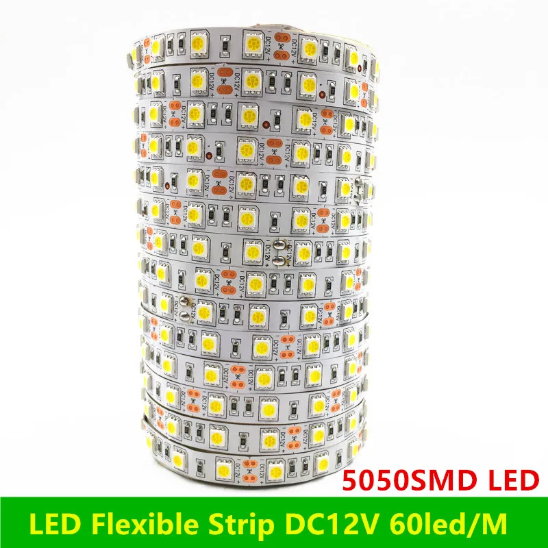 5m/lot  LED strip 5050SMD non waterproof DC12V flexible light 60led/m ,white/warm white/blue/green/red/yellow/RGB/purple/Pink