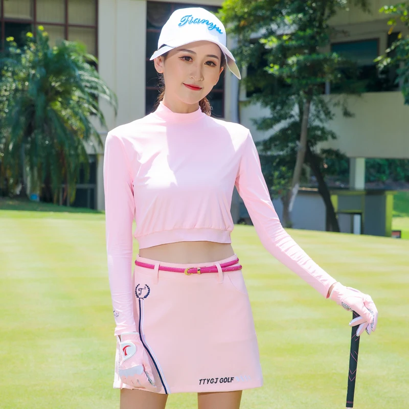 2PCS/Lot 2024 Sungreen Outdoor Golf Clothes Ice Silk Women Bottoming High Waist Long-sleeved Shirt Lady Soft Tight Clothing