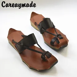 Careaymade-novo couro genuíno puro artesanal zen arte retro chinelo, a arte retro mori menina sapatos, chinelo feminino, 4 cores