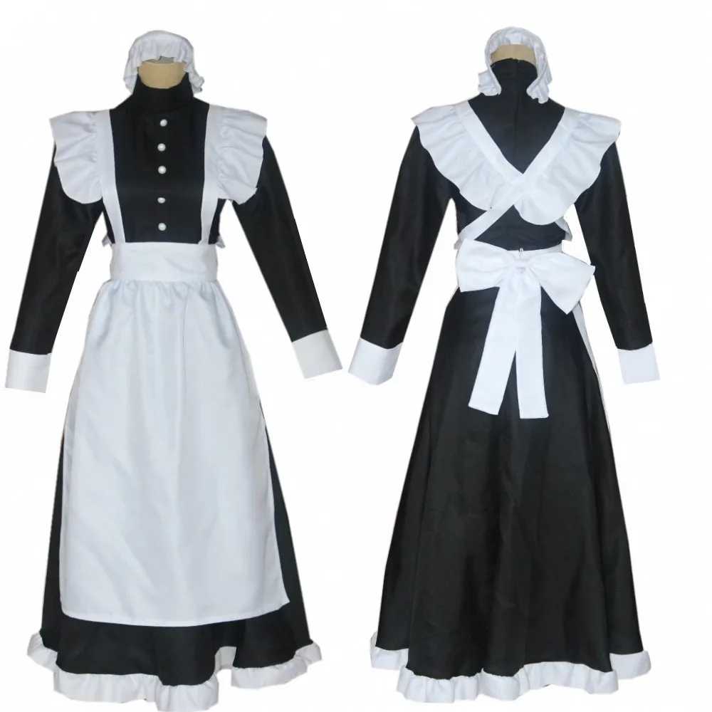 

British Style Maid Dress Cosplay Costume Animation World Cafeteria Cafe Long Black and White Halloween Carnival Outfit Masculin