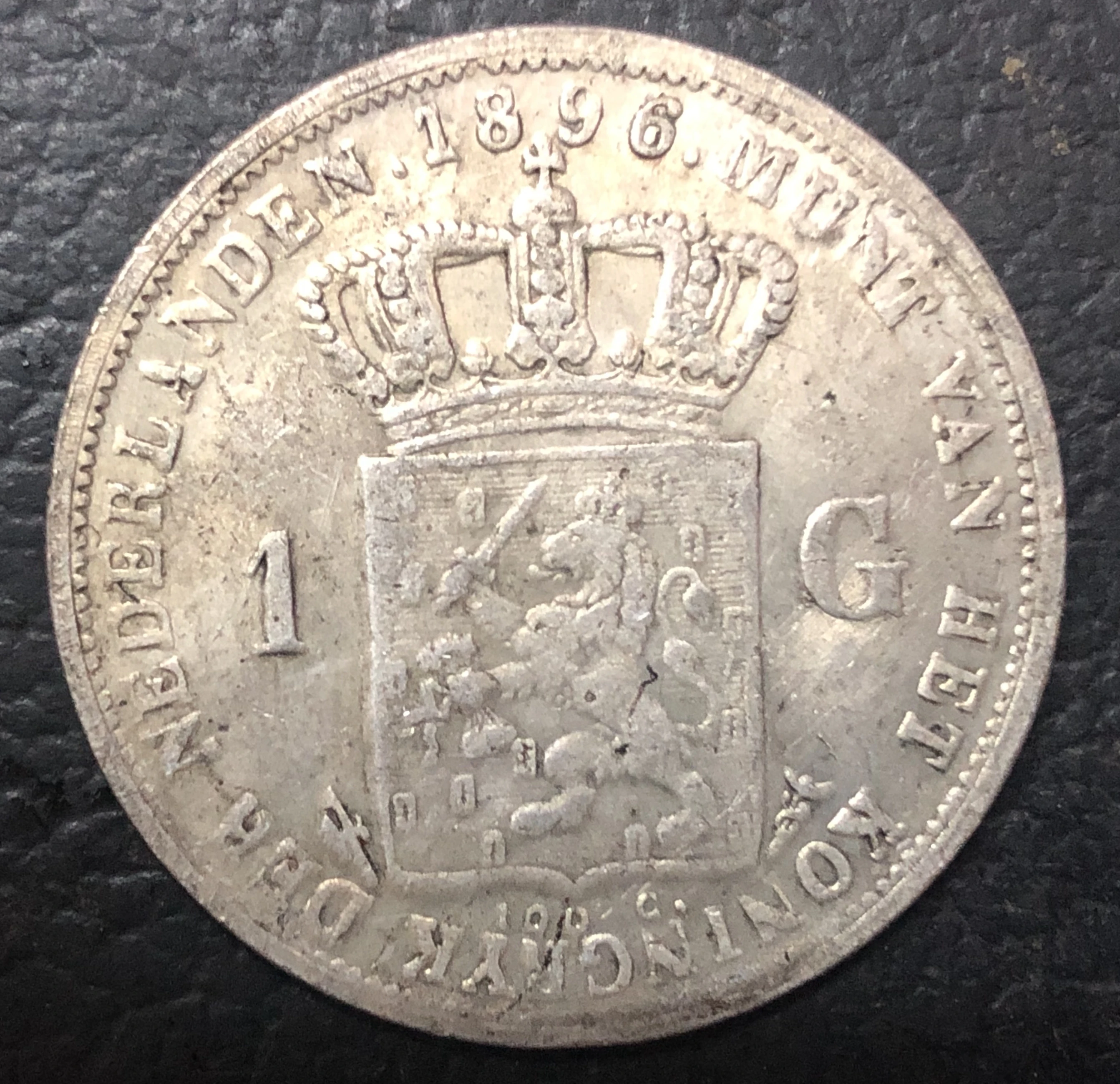 1896 Netherlands 1 Gulden  Silver Coin