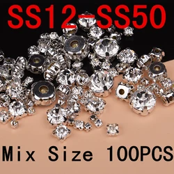 Multi Sizes Crystal Acrylic Sew On Rhinestones with Silver/Gold Claw Flatback Sewing beads For Wedding Dress DIY Crafts