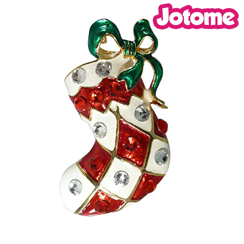 

100pcs a lot Christmas Goldtone Red and White Stocking Pin brooch , holiday Jewelry for costume 2*1.125inch